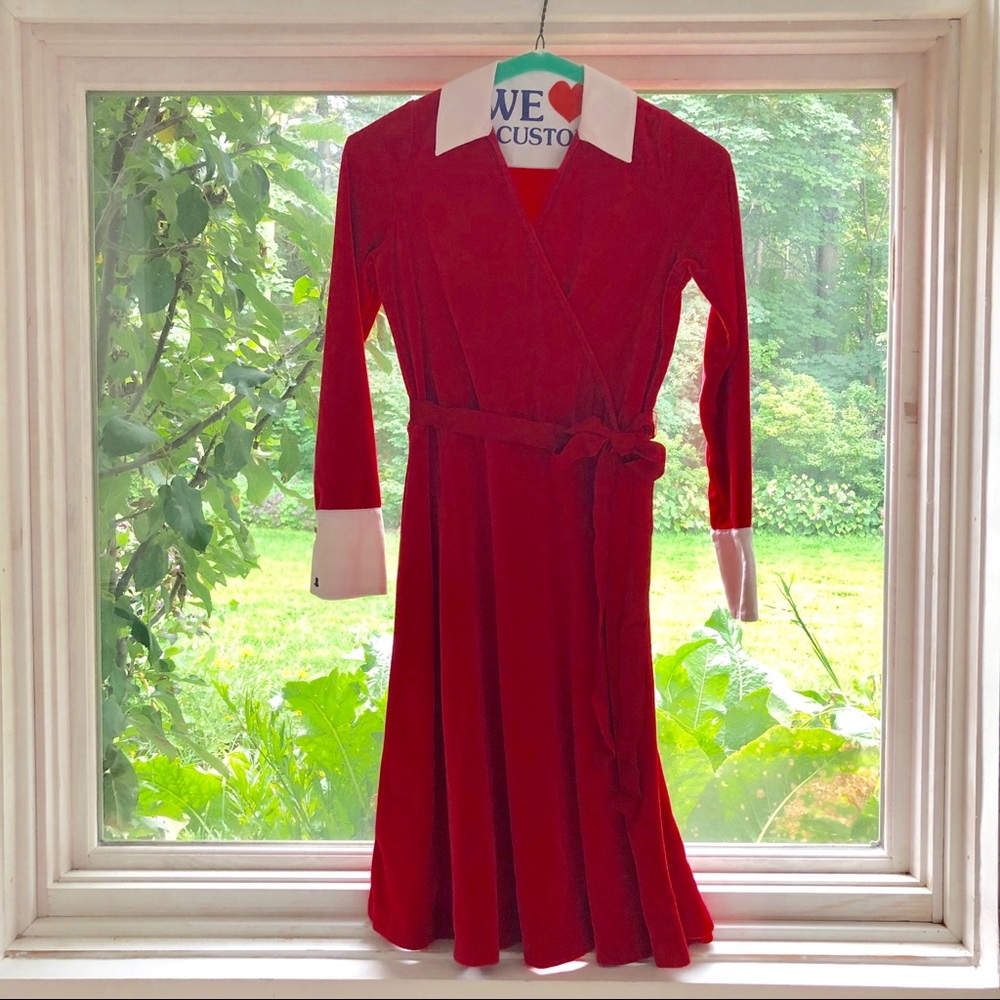 Ralph Lauren red velvet white collar dress